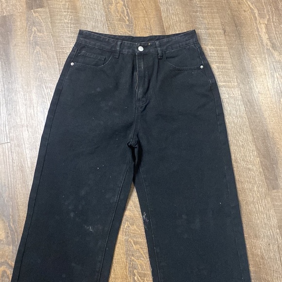1OF A KIND UPCYCLED VINTAGE 100% COTTON BAGGY BLACK JEANS BLEACH/PAINT SPLATTER - Picture 6 of 10